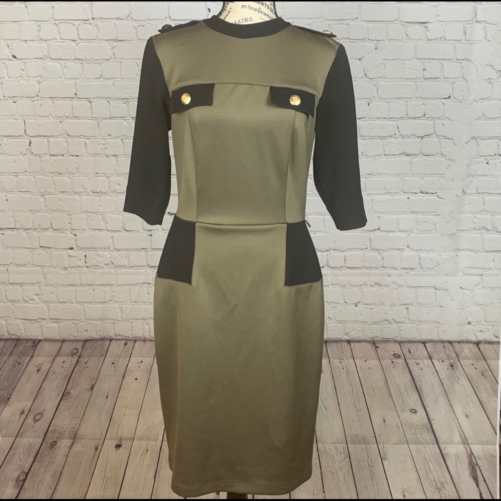Army Green and Black Slim Fit Dress
